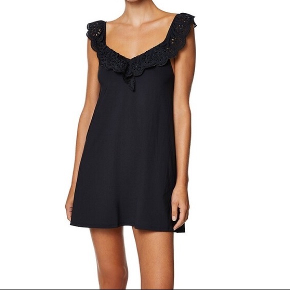 Avec Les Filles Black Eyelet Ruffle Swimsuit Cover dress